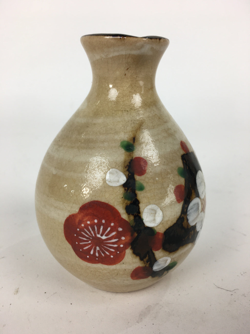 Japanese Ceramic Sake Bottle Vtg Pottery Yakimono Hand-Painted Tokkuri TS333