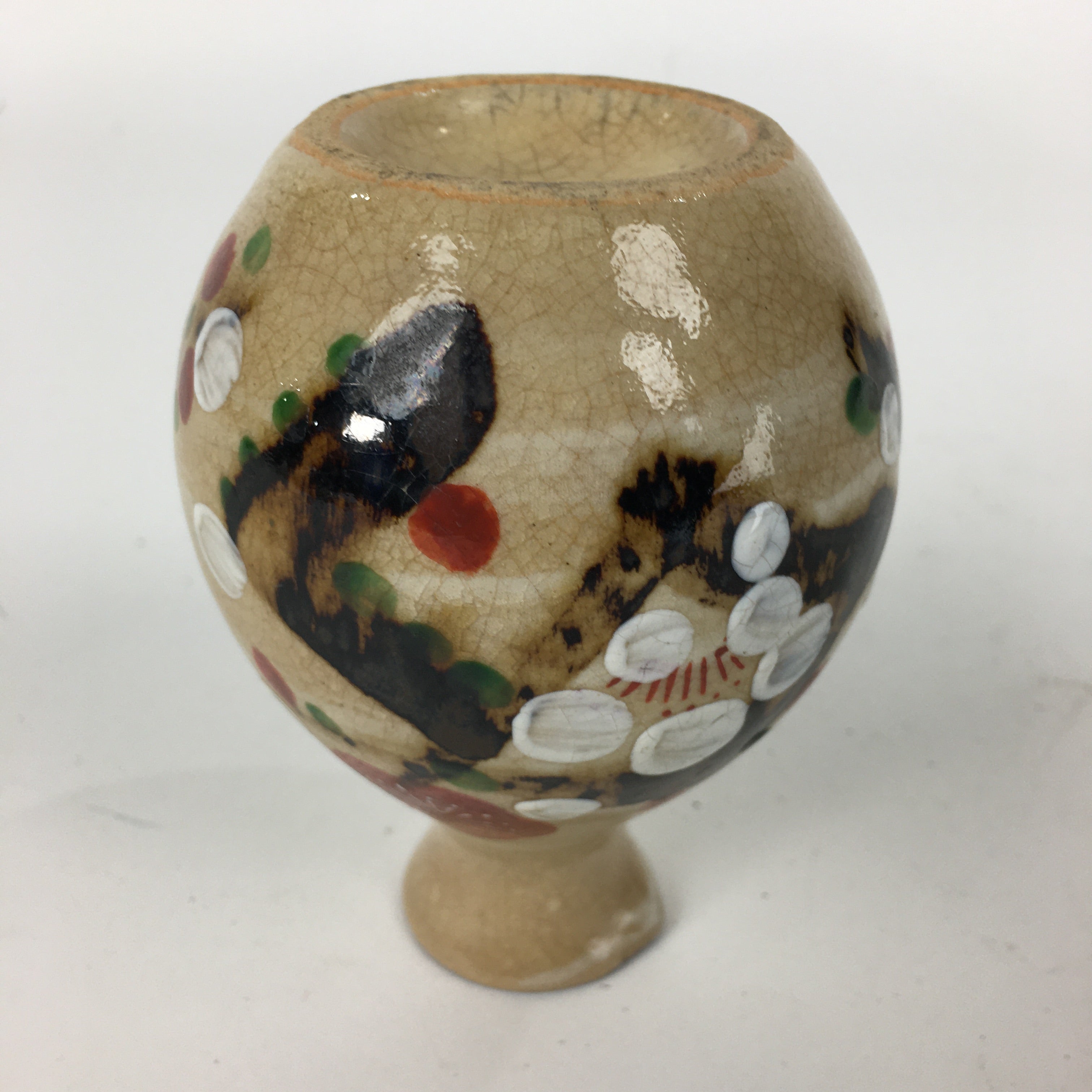 Japanese Ceramic Sake Bottle Vtg Pottery Yakimono Hand-Painted Tokkuri TS333
