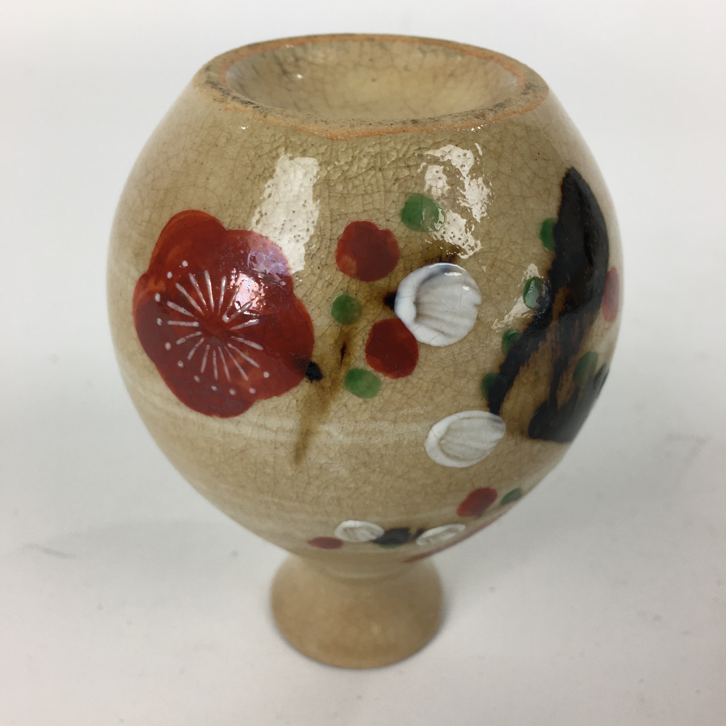 Japanese Ceramic Sake Bottle Vtg Pottery Yakimono Hand-Painted Tokkuri TS333