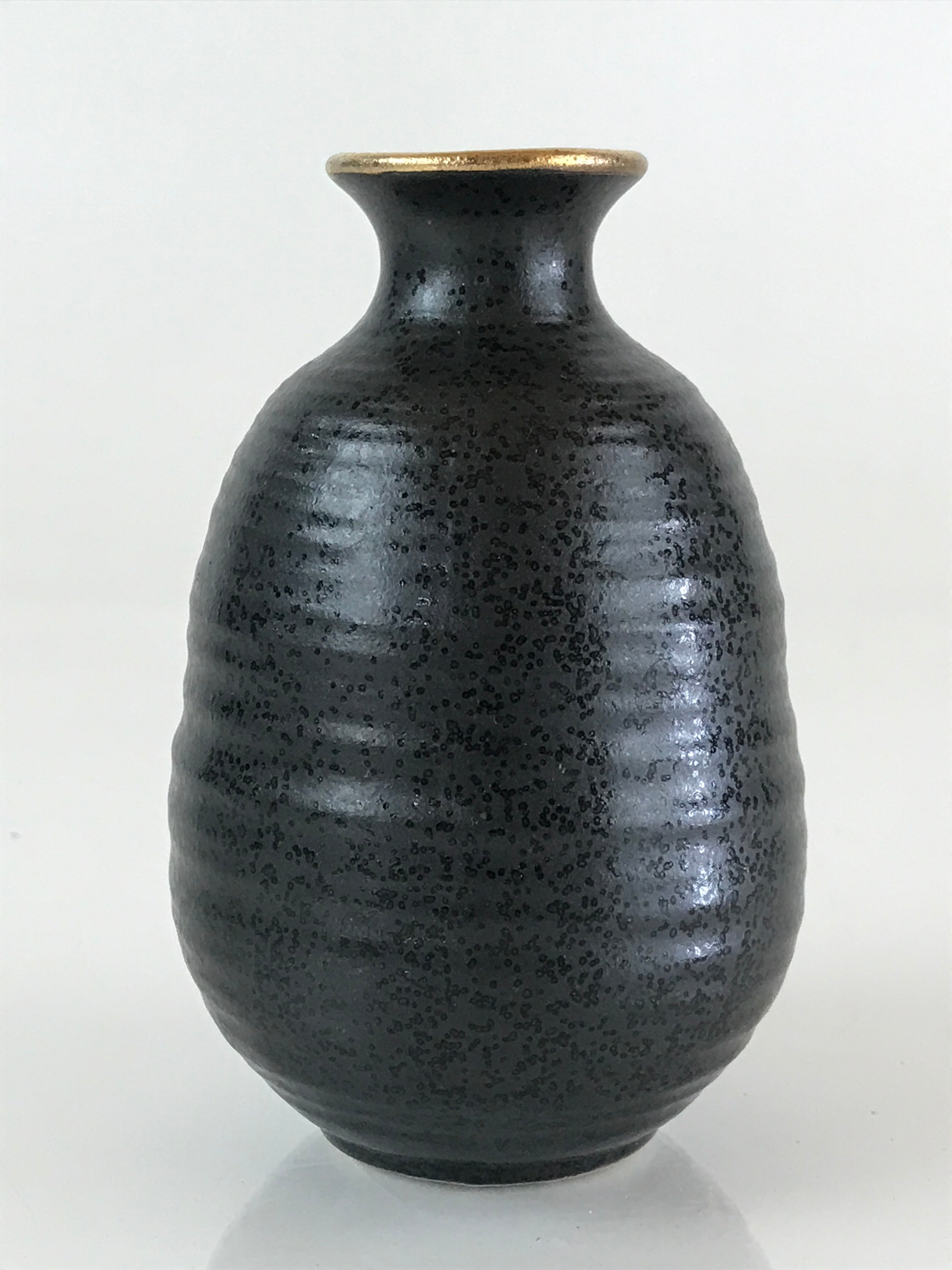 Japanese Ceramic Sake Bottle Vtg Pottery Yakimono Tokkuri Black TS470