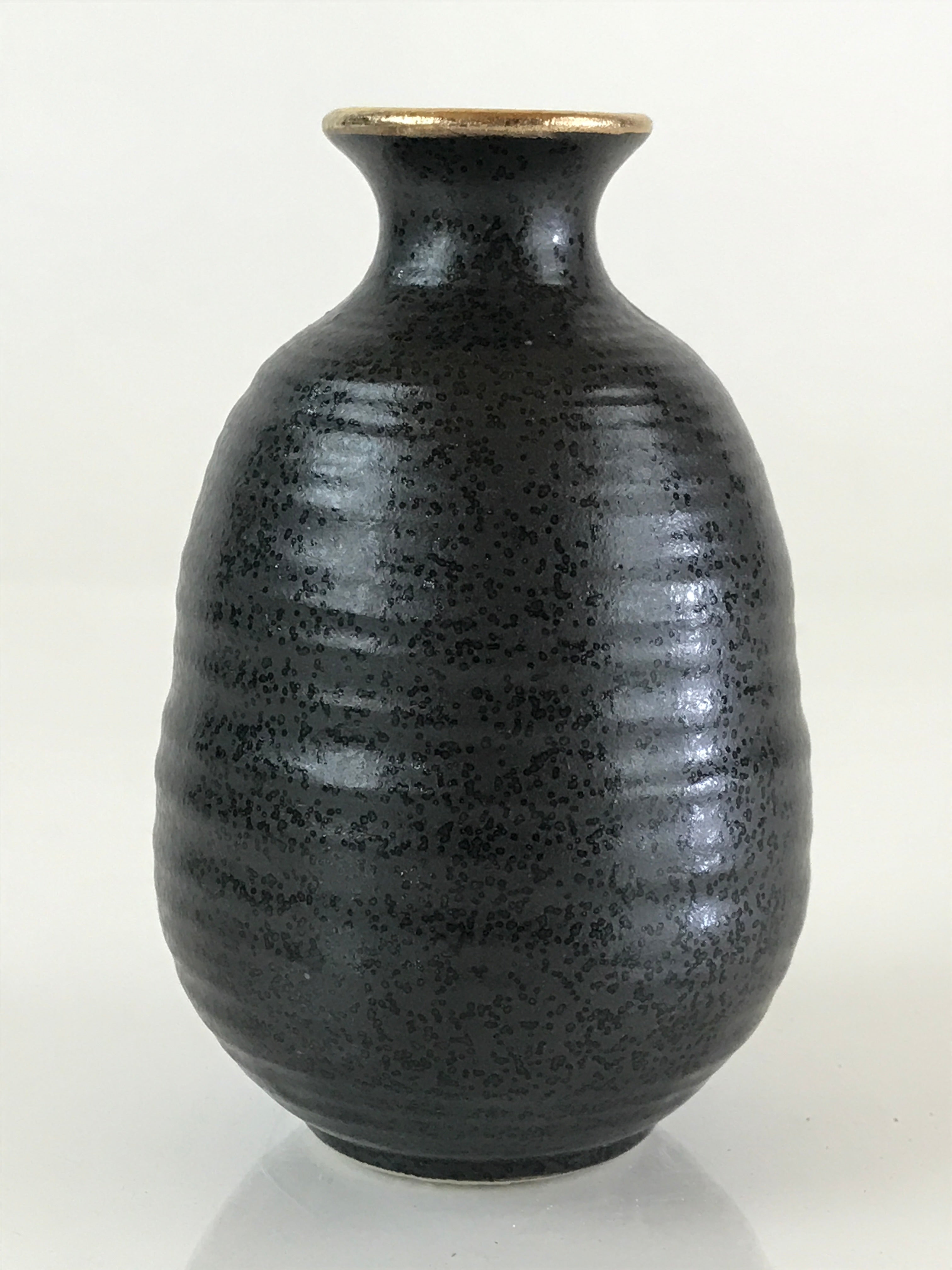 Japanese Ceramic Sake Bottle Vtg Pottery Yakimono Tokkuri Black TS470