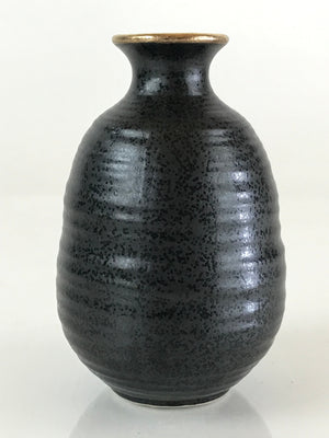 Japanese Ceramic Sake Bottle Vtg Pottery Yakimono Tokkuri Black TS470