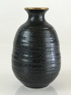 Japanese Ceramic Sake Bottle Vtg Pottery Yakimono Tokkuri Black TS470