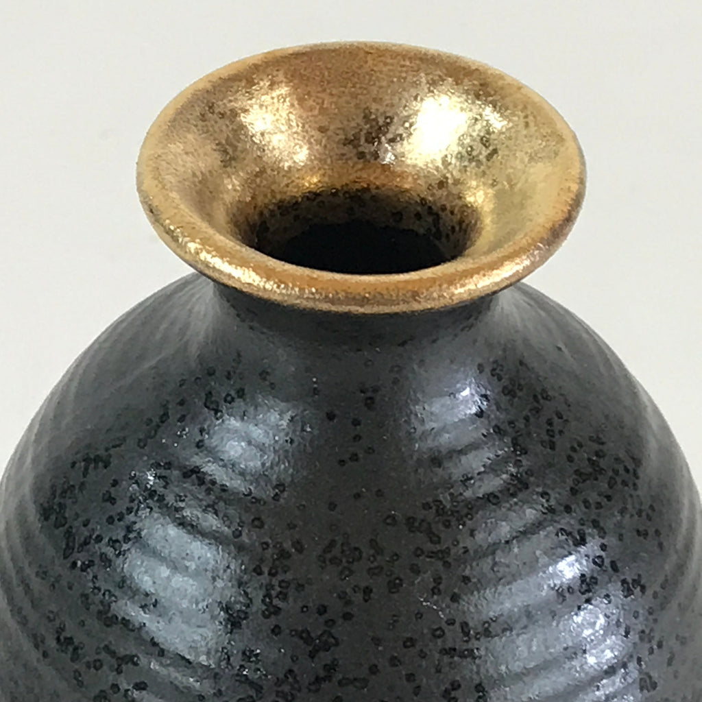 Japanese Ceramic Sake Bottle Vtg Pottery Yakimono Tokkuri Black TS470