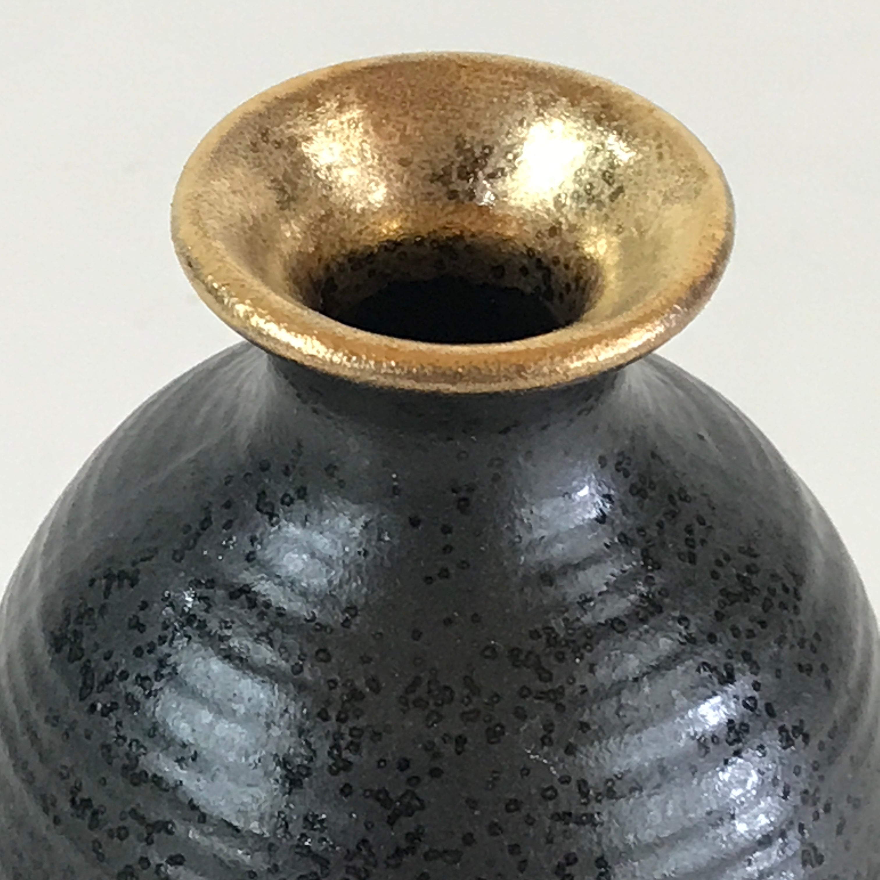 Japanese Ceramic Sake Bottle Vtg Pottery Yakimono Tokkuri Black TS470