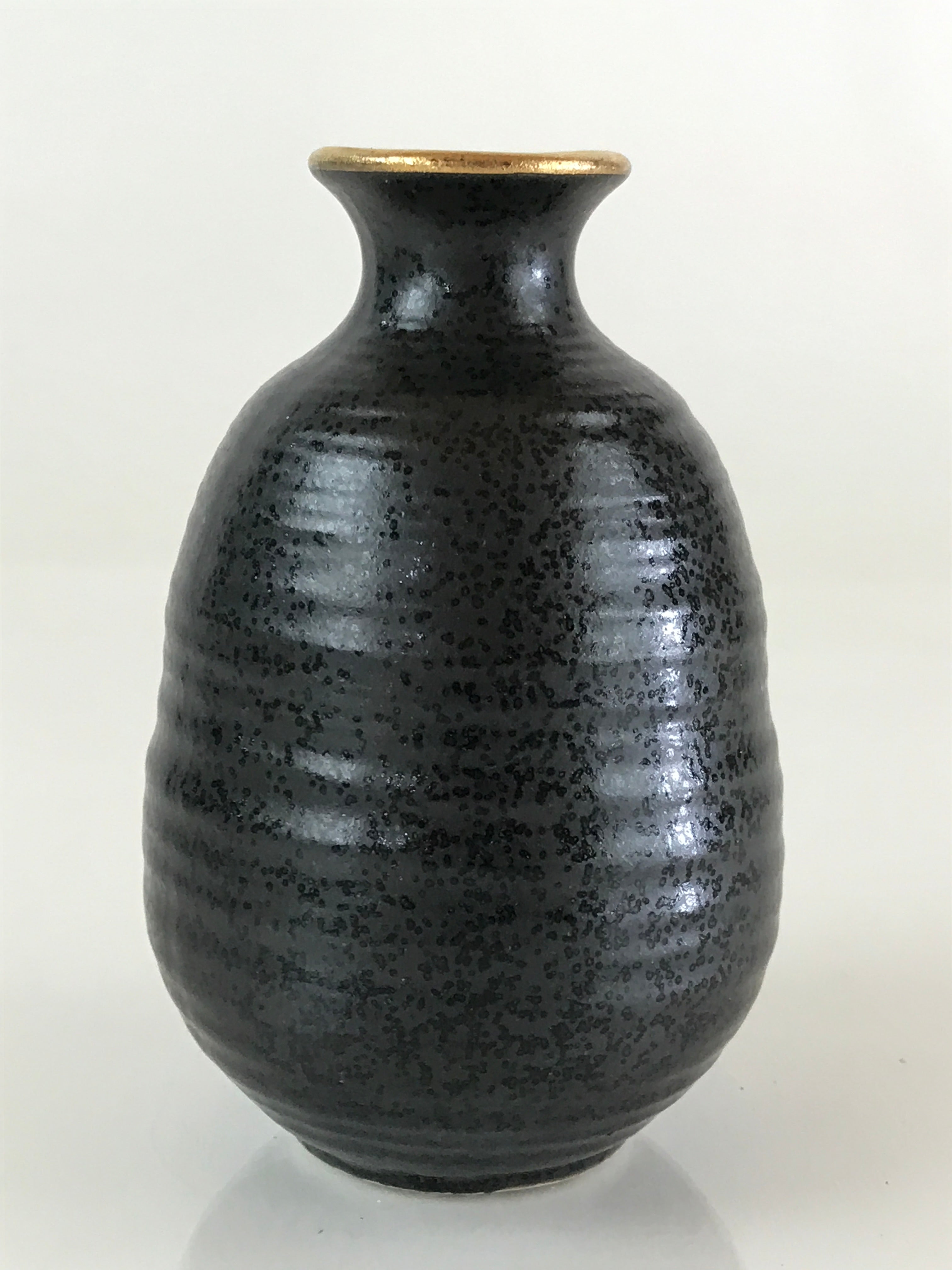 Japanese Ceramic Sake Bottle Vtg Pottery Yakimono Tokkuri Black TS471