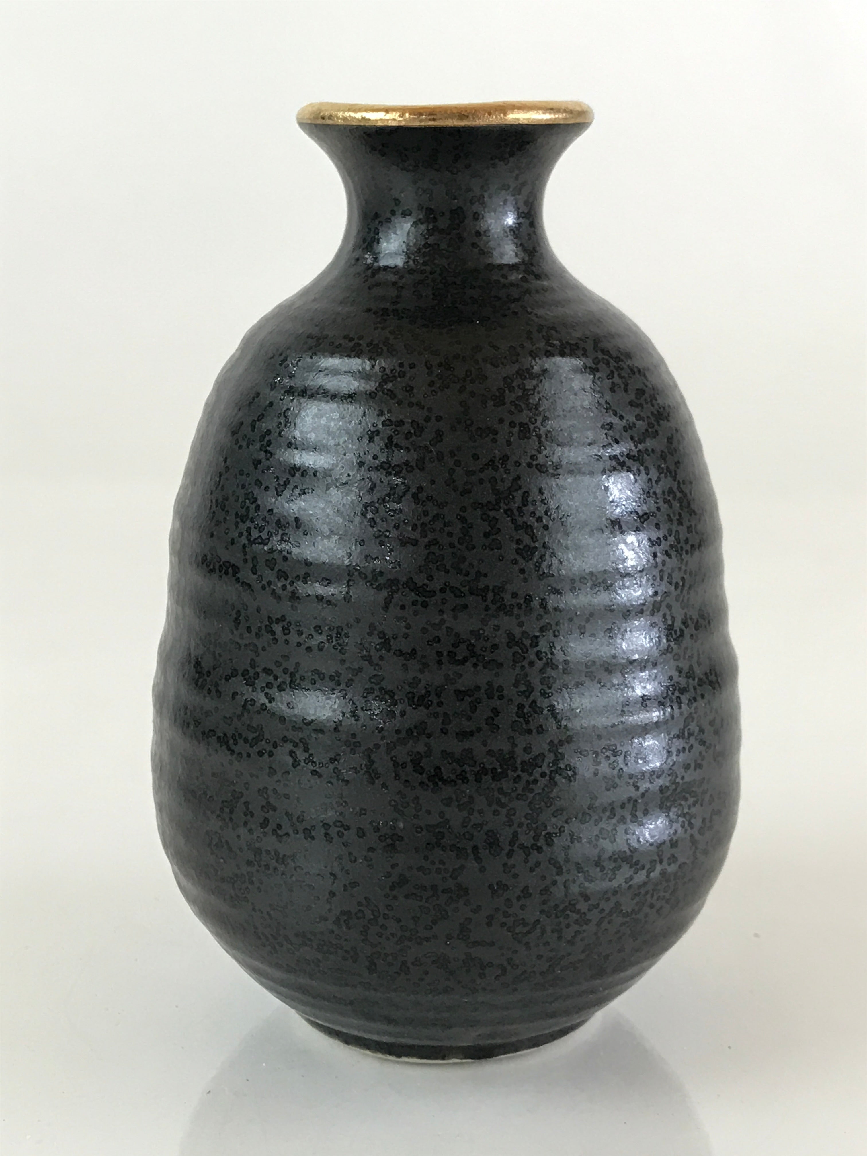Japanese Ceramic Sake Bottle Vtg Pottery Yakimono Tokkuri Black TS471