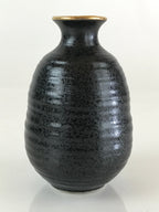 Japanese Ceramic Sake Bottle Vtg Pottery Yakimono Tokkuri Black TS471