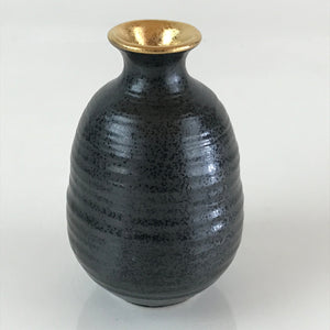 Japanese Ceramic Sake Bottle Vtg Pottery Yakimono Tokkuri Black TS471