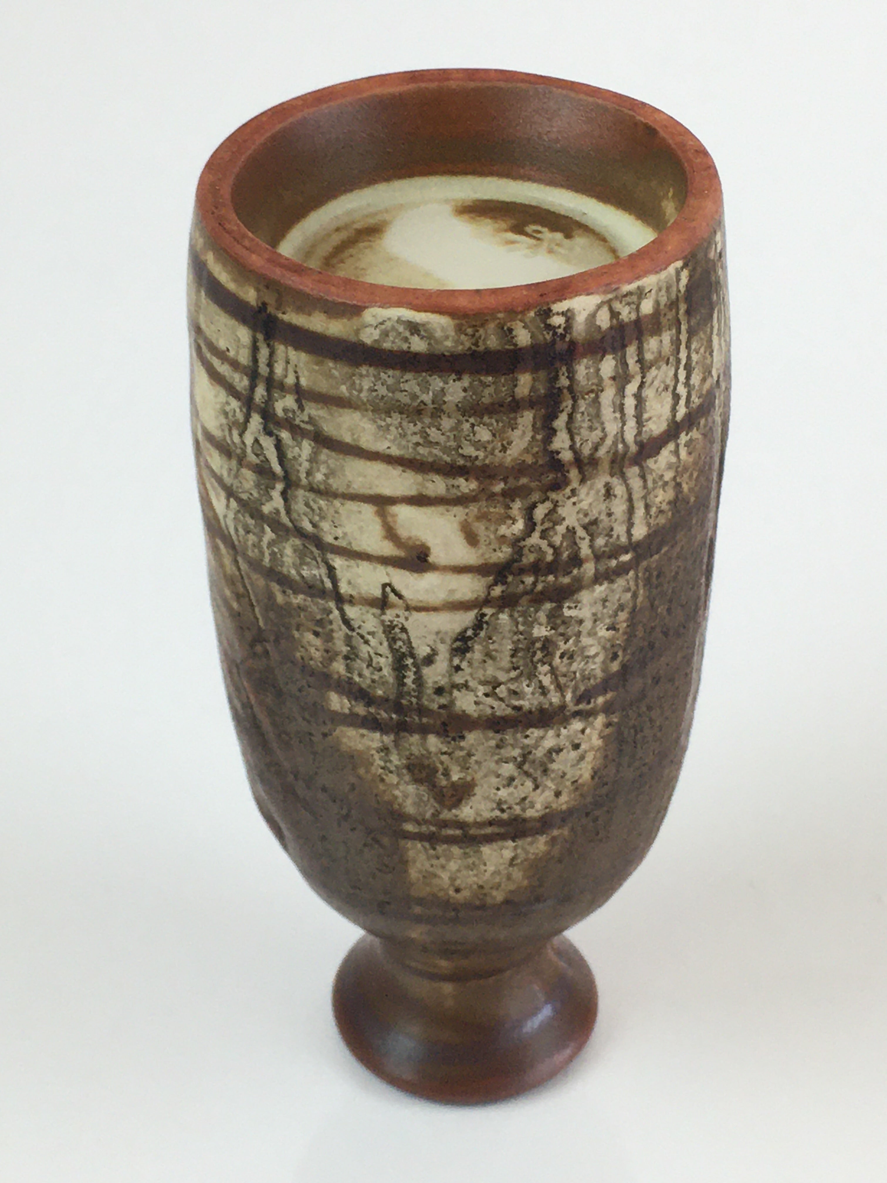 Japanese Ceramic Sake Bottle Vtg Pottery Yakimono Tokkuri Brown TS439