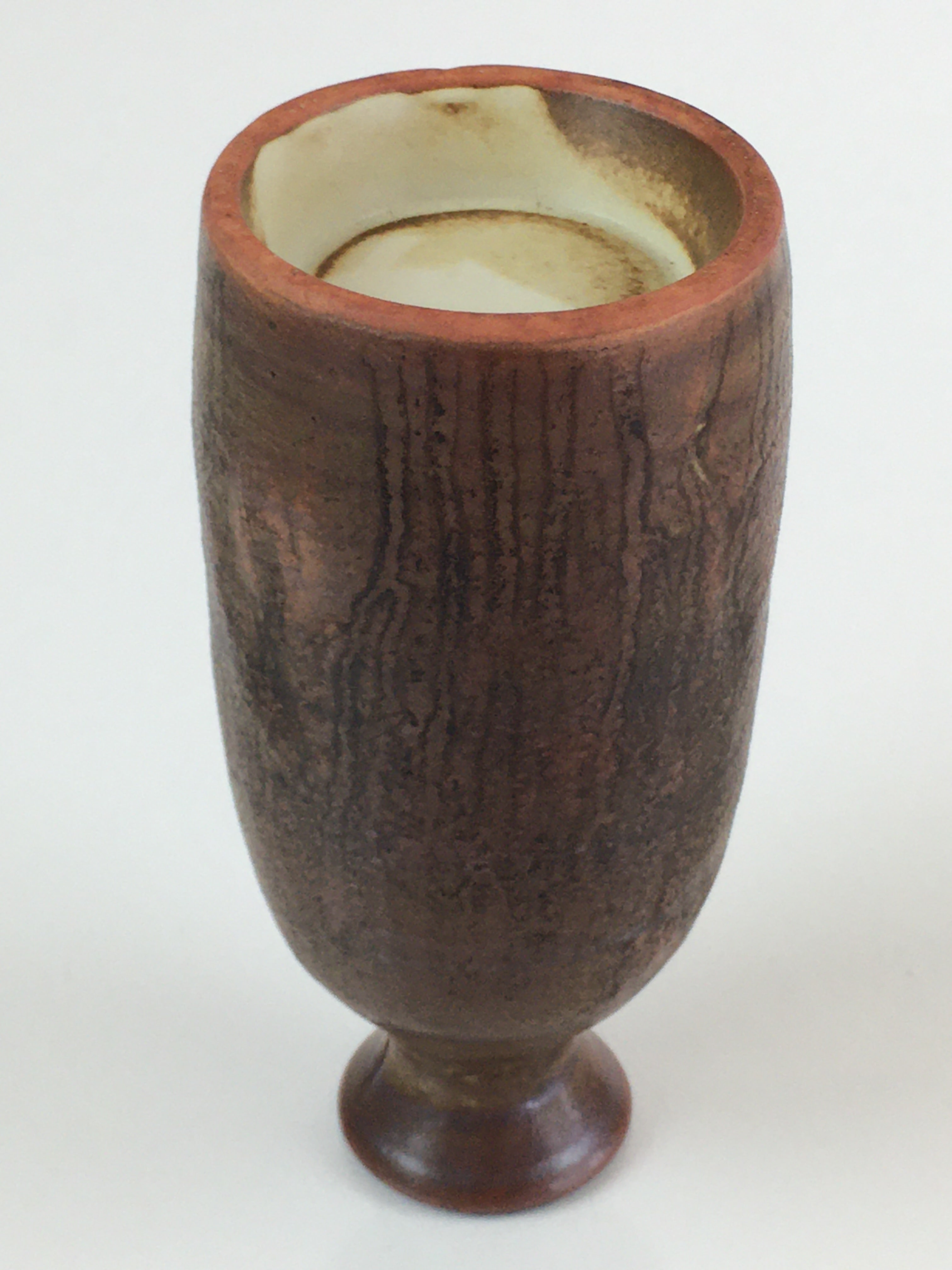 Japanese Ceramic Sake Bottle Vtg Pottery Yakimono Tokkuri Brown TS439