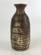 Japanese Ceramic Sake Bottle Vtg Pottery Yakimono Tokkuri Brown TS439