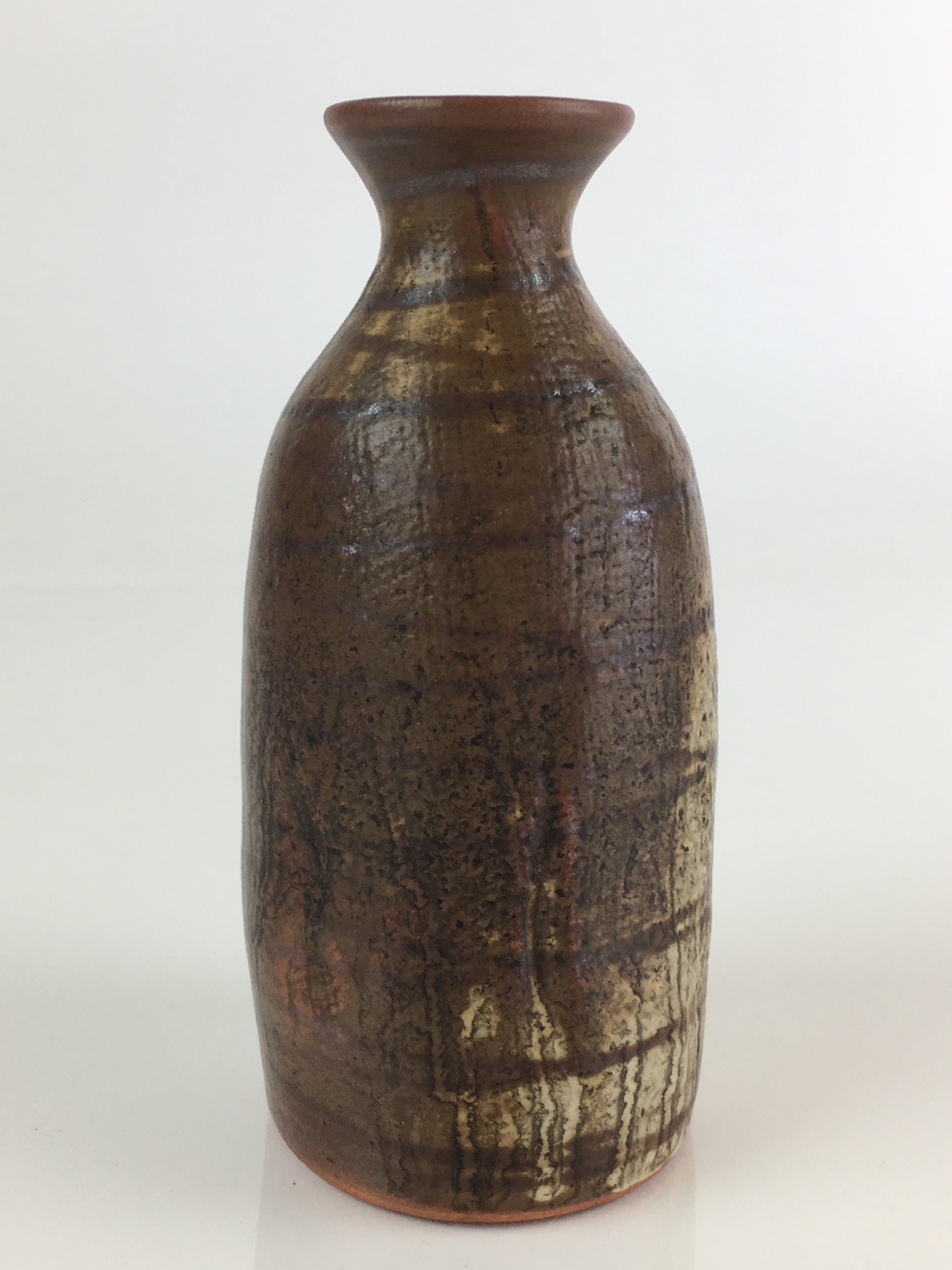 Japanese Ceramic Sake Bottle Vtg Pottery Yakimono Tokkuri Brown TS439