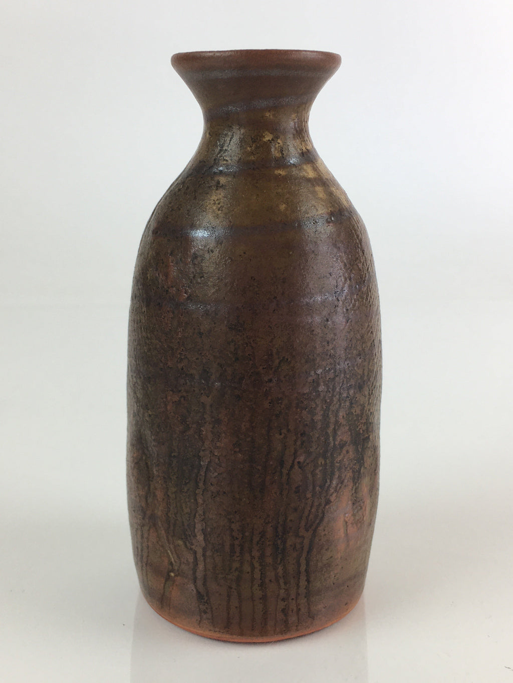 Japanese Ceramic Sake Bottle Vtg Pottery Yakimono Tokkuri Brown TS439