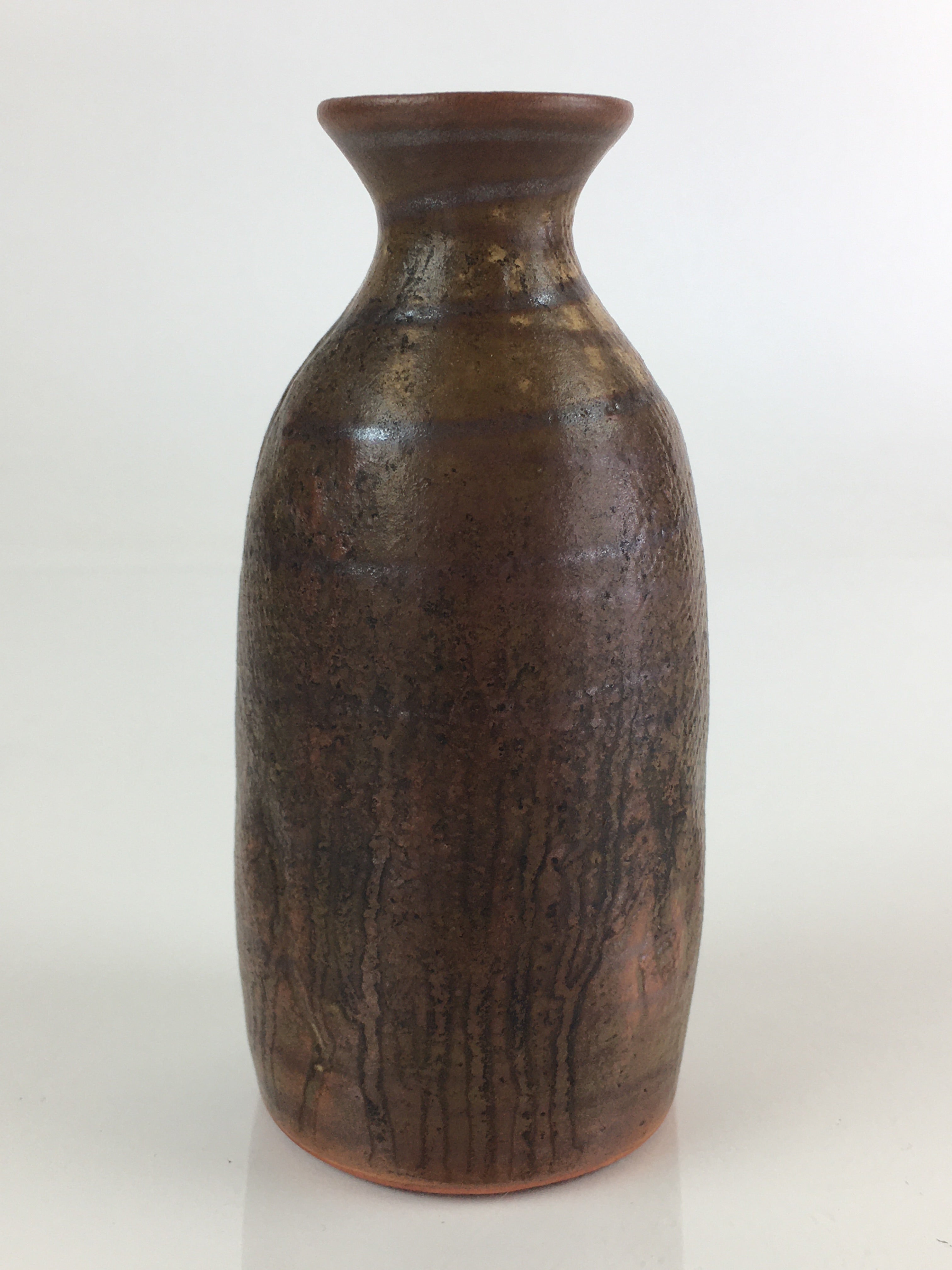 Japanese Ceramic Sake Bottle Vtg Pottery Yakimono Tokkuri Brown TS439
