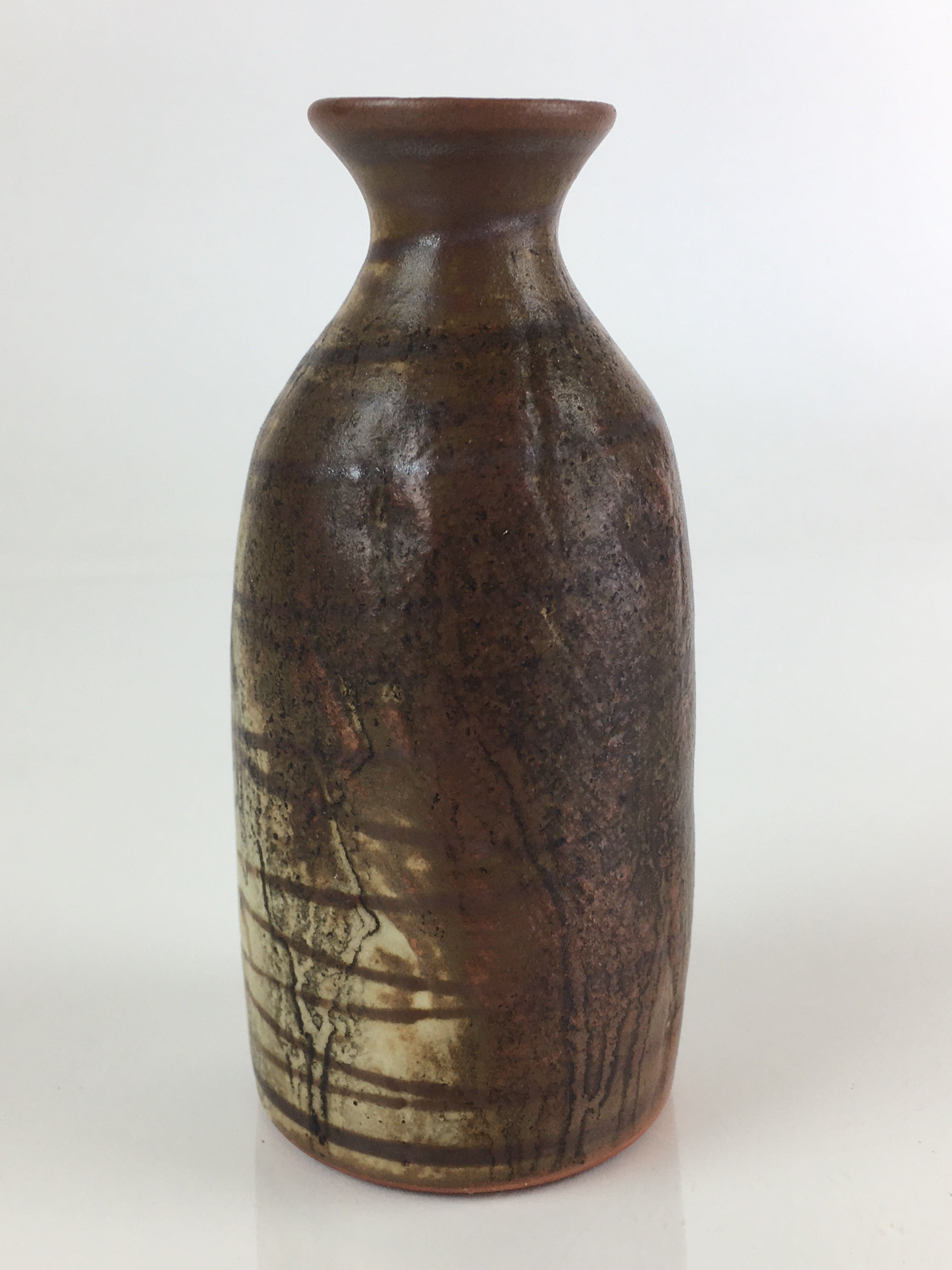 Japanese Ceramic Sake Bottle Vtg Pottery Yakimono Tokkuri Brown TS439