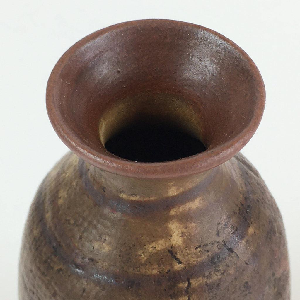 Japanese Ceramic Sake Bottle Vtg Pottery Yakimono Tokkuri Brown TS439