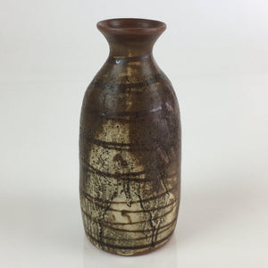 Japanese Ceramic Sake Bottle Vtg Pottery Yakimono Tokkuri Brown TS439