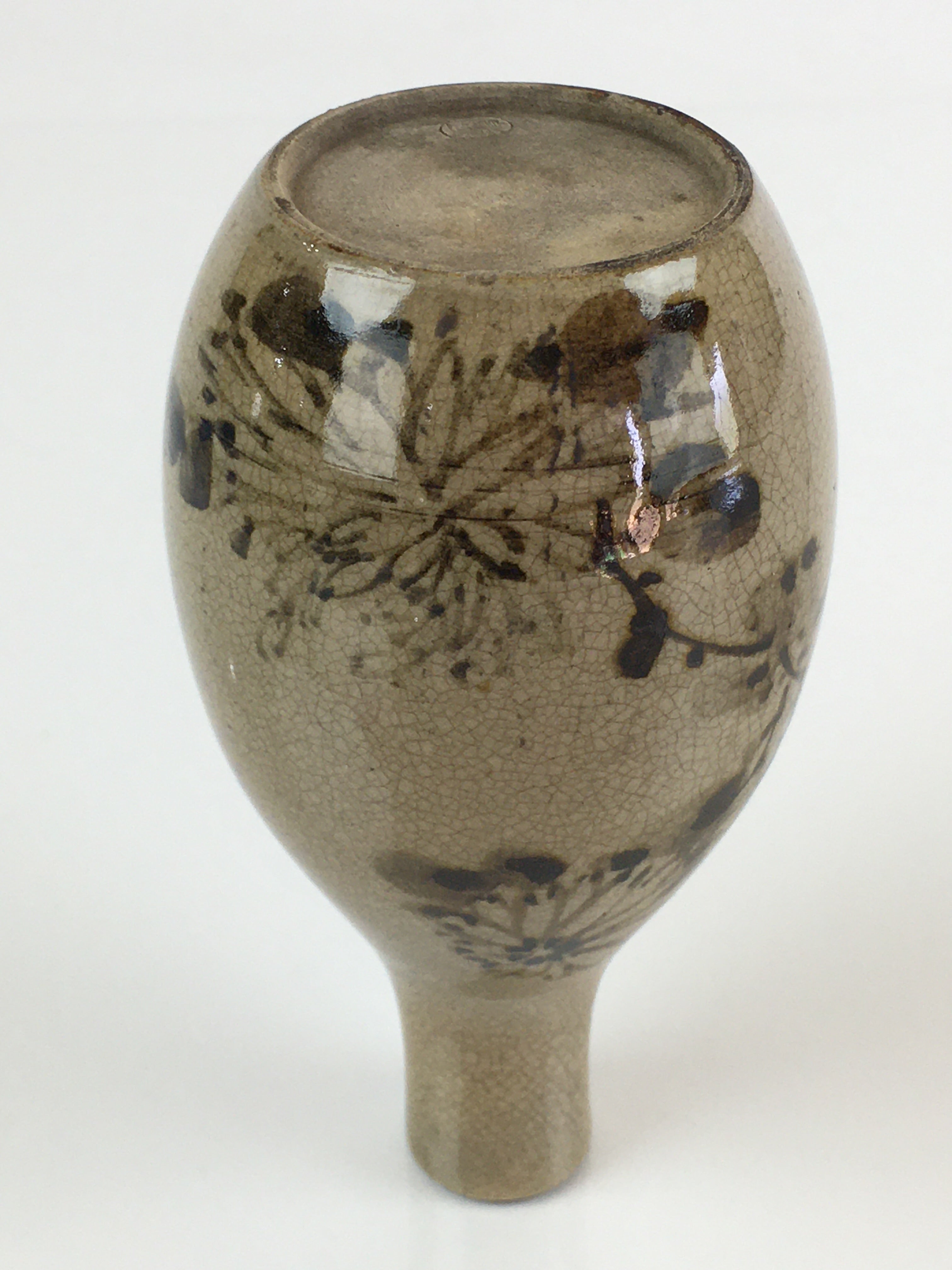 Japanese Ceramic Sake Bottle Vtg Pottery Yakimono Tokkuri Flower TS440
