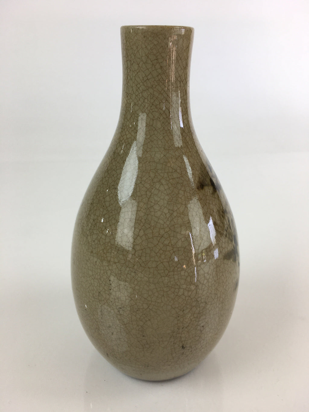 Japanese Ceramic Sake Bottle Vtg Pottery Yakimono Tokkuri Flower TS440