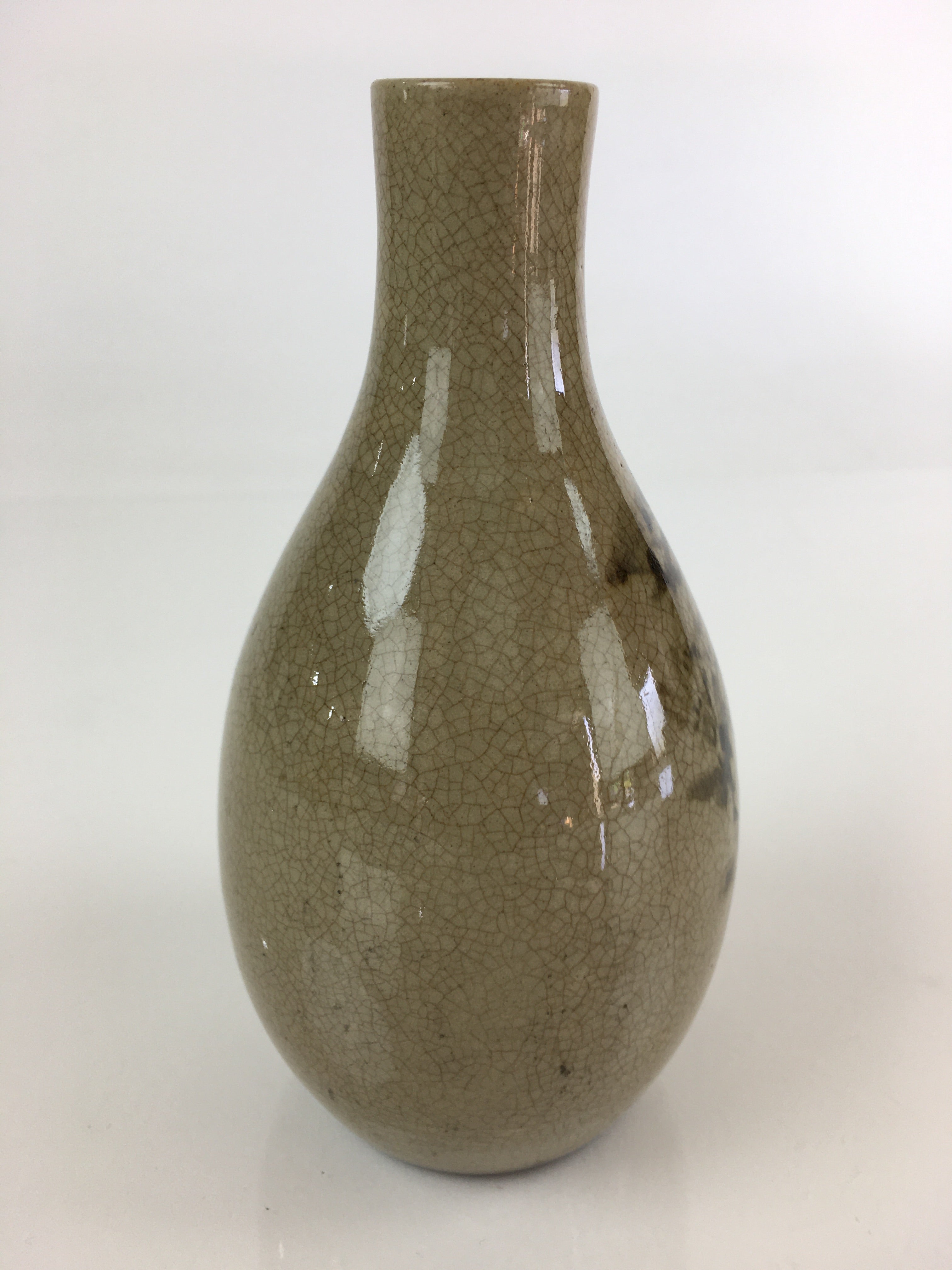 Japanese Ceramic Sake Bottle Vtg Pottery Yakimono Tokkuri Flower TS440