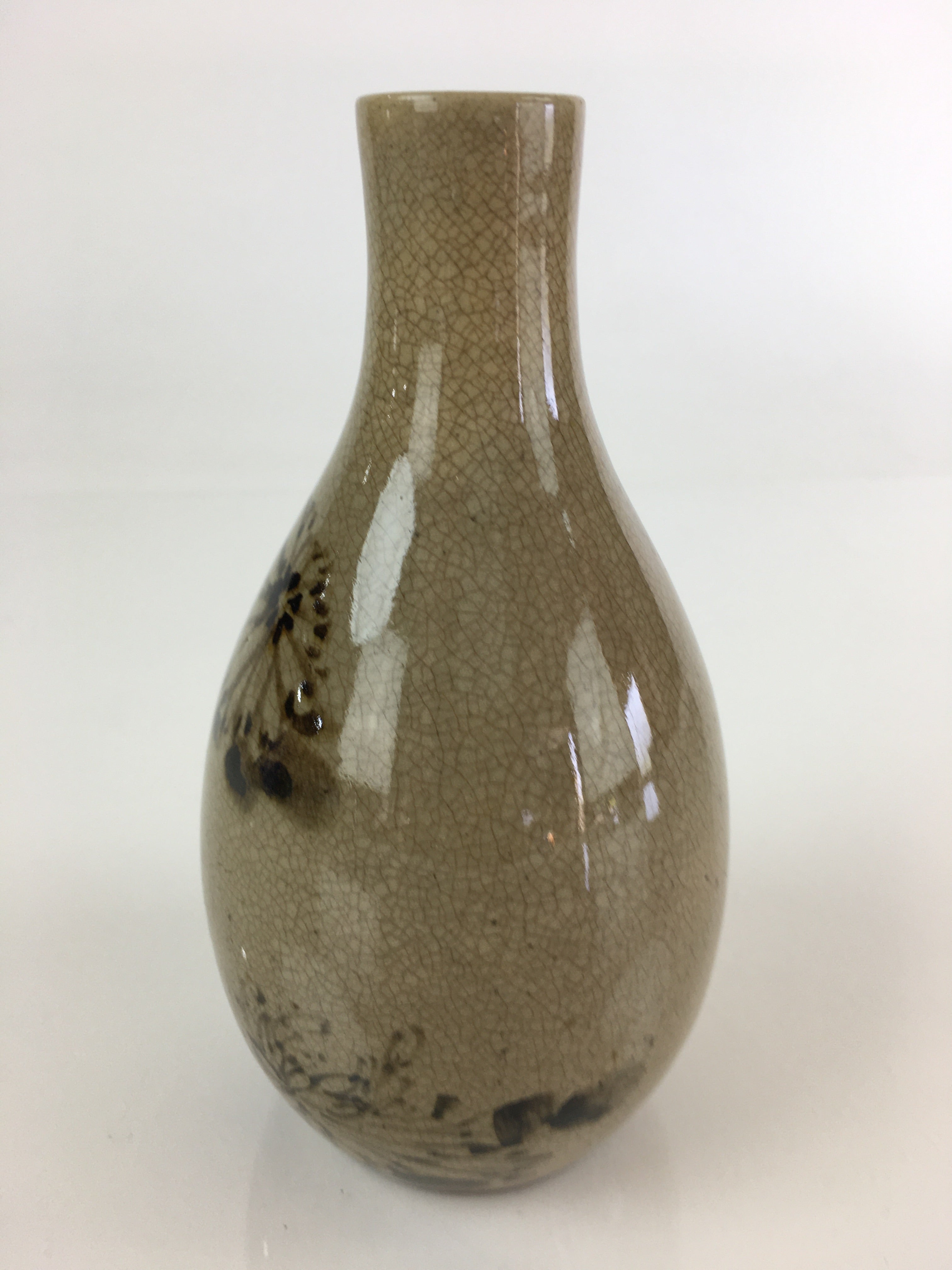 Japanese Ceramic Sake Bottle Vtg Pottery Yakimono Tokkuri Flower TS440