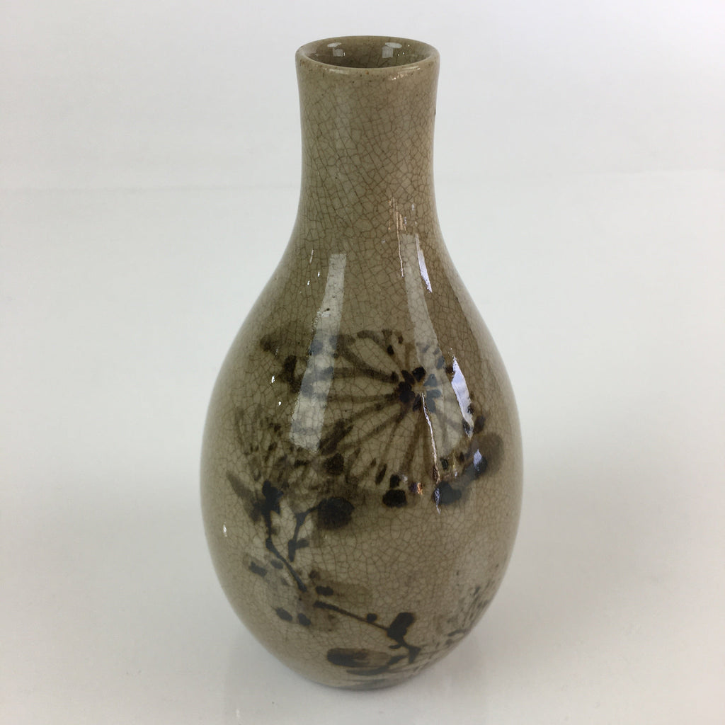 Japanese Ceramic Sake Bottle Vtg Pottery Yakimono Tokkuri Flower TS440