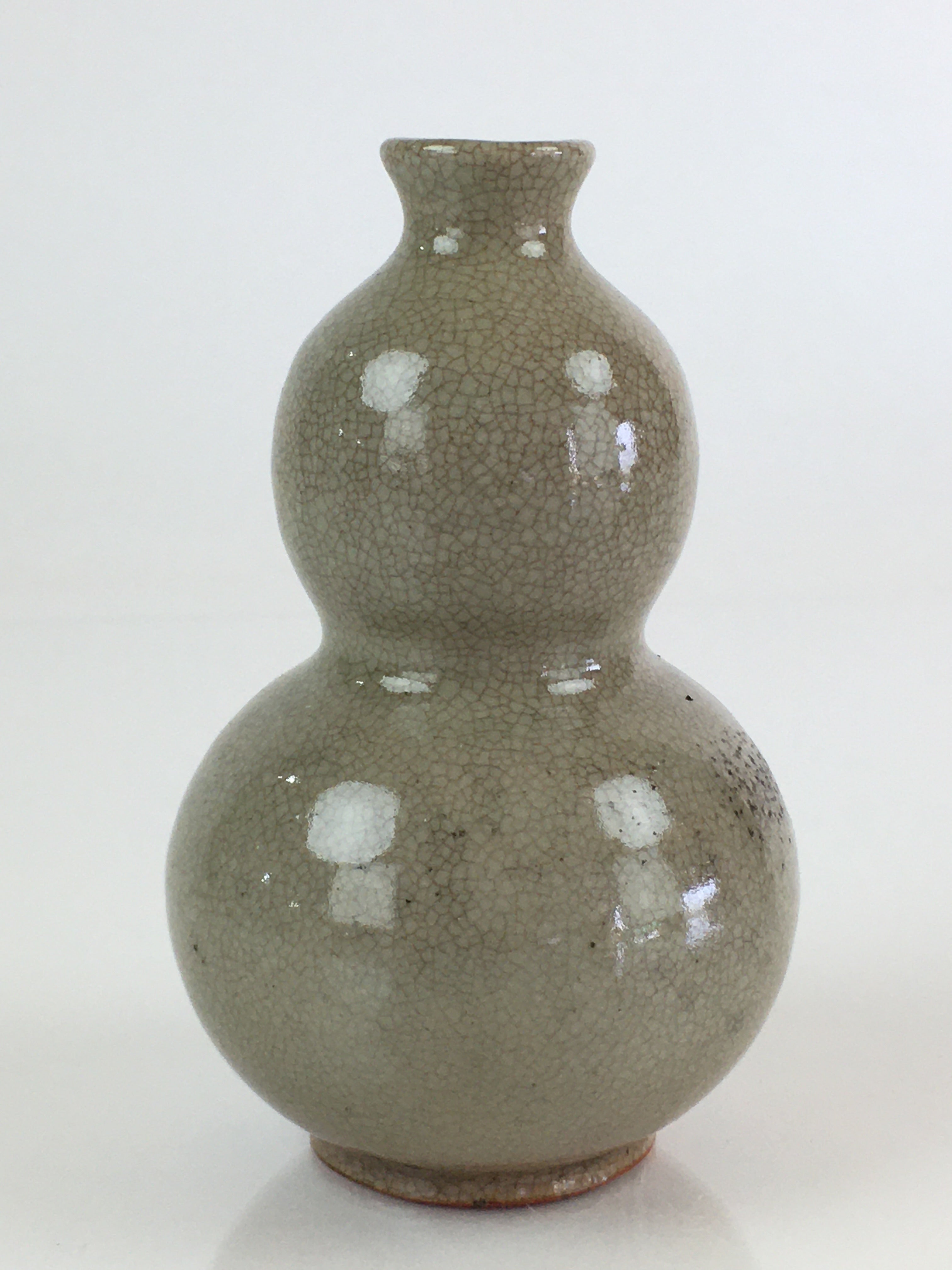 Japanese Ceramic Sake Bottle Vtg Pottery Yakimono Tokkuri Hyotan TS442