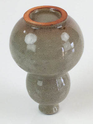 Japanese Ceramic Sake Bottle Vtg Pottery Yakimono Tokkuri Hyotan TS442