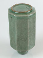 Japanese Ceramic Sake Bottle Vtg Pottery Yakimono Tokkuri Octagon TS444