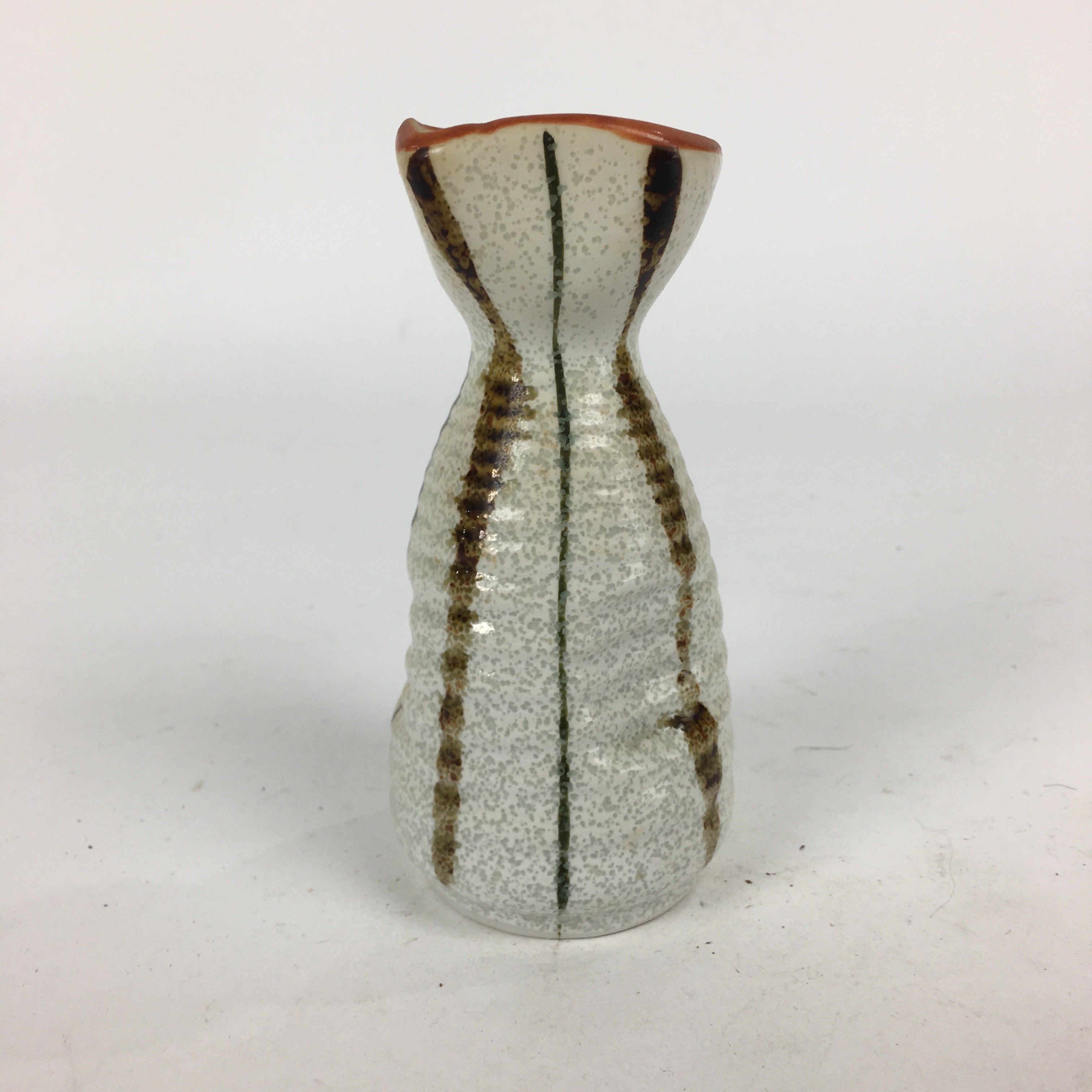 Japanese Ceramic Sake Bottle Vtg Pottery Yakimono Vertical Lines Tokkuri TS342