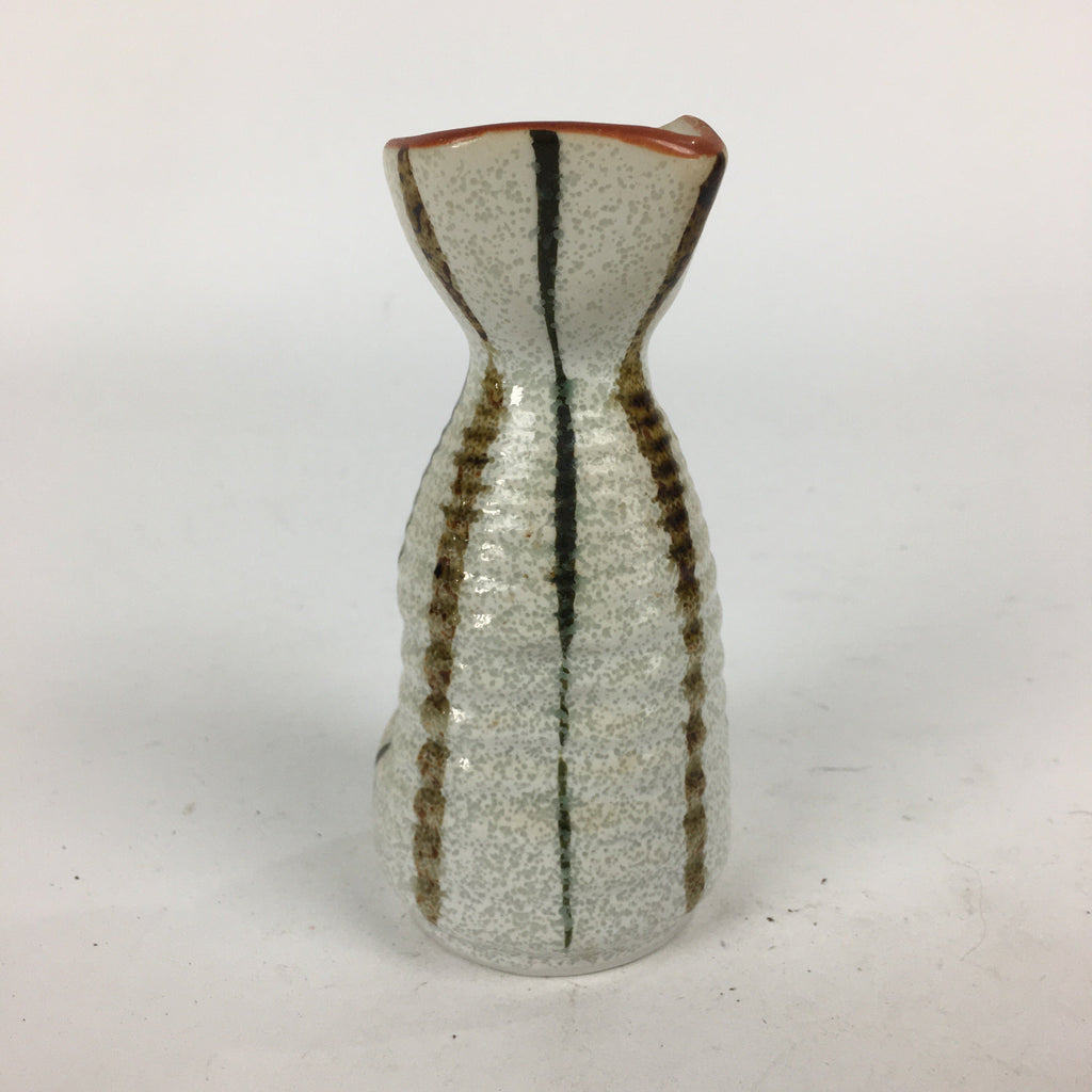 Japanese Ceramic Sake Bottle Vtg Pottery Yakimono Vertical Lines Tokkuri TS342