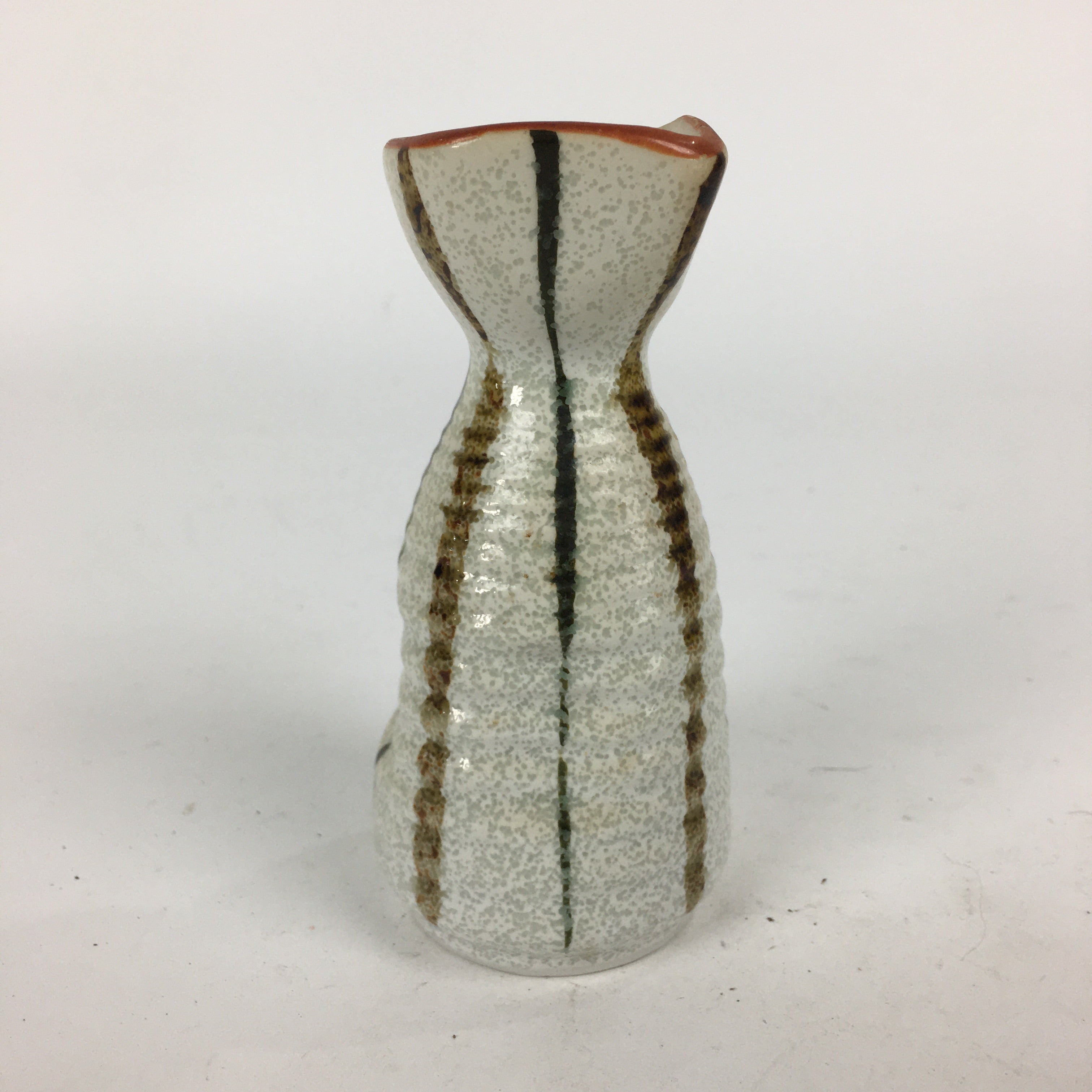 Japanese Ceramic Sake Bottle Vtg Pottery Yakimono Vertical Lines Tokkuri TS342