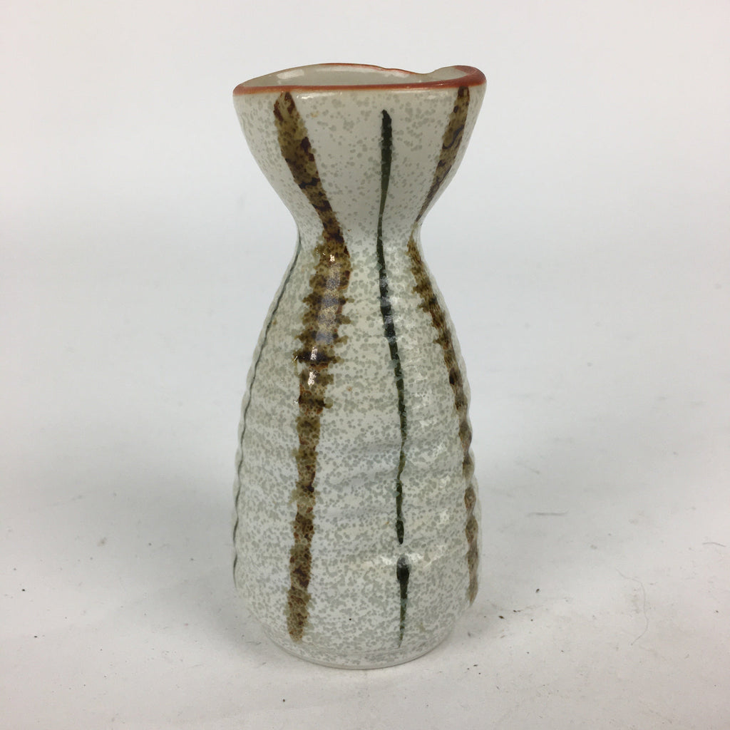 Japanese Ceramic Sake Bottle Vtg Pottery Yakimono Vertical Lines Tokkuri TS342