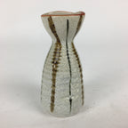 Japanese Ceramic Sake Bottle Vtg Pottery Yakimono Vertical Lines Tokkuri TS342