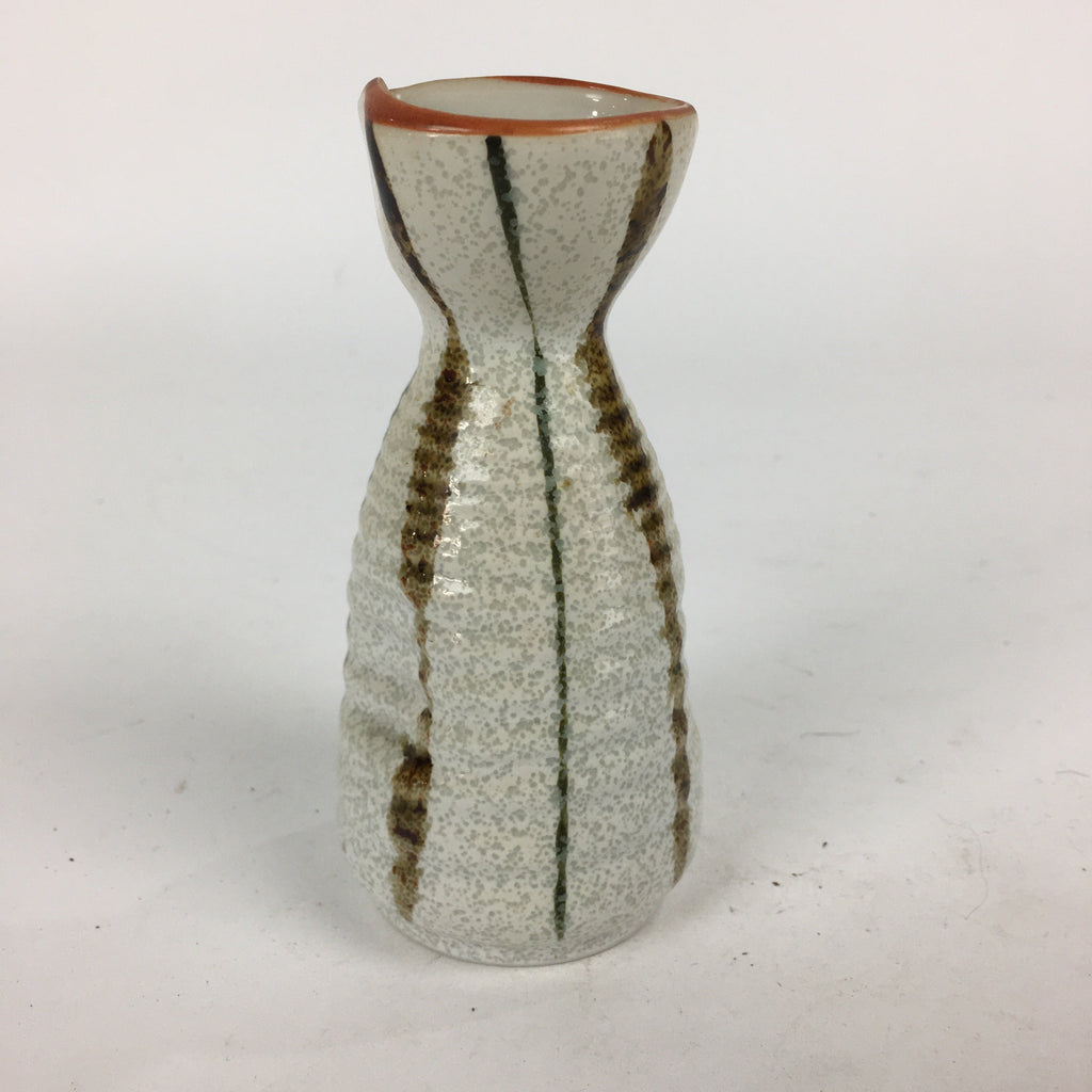 Japanese Ceramic Sake Bottle Vtg Pottery Yakimono Vertical Lines Tokkuri TS342