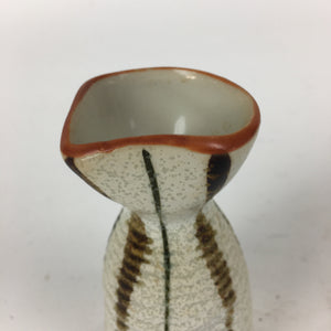 Japanese Ceramic Sake Bottle Vtg Pottery Yakimono Vertical Lines Tokkuri TS342