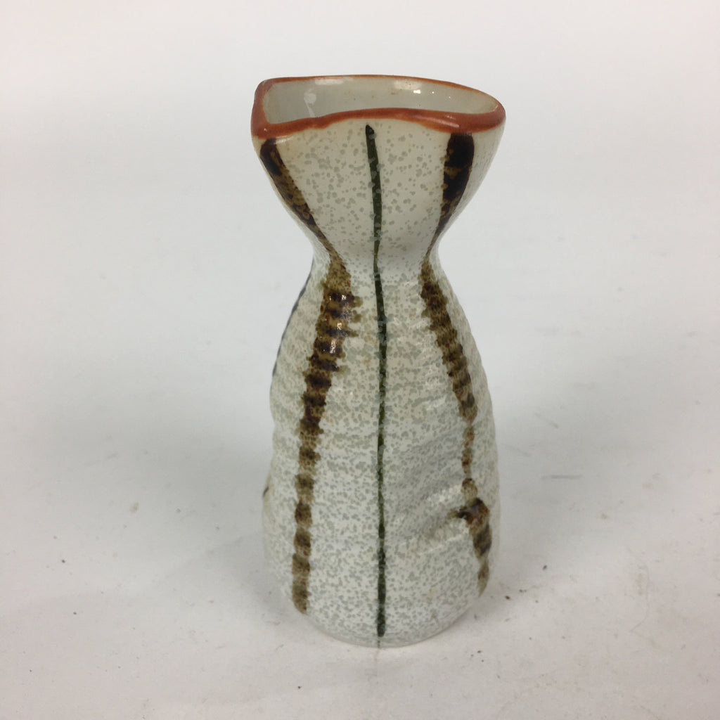 Japanese Ceramic Sake Bottle Vtg Pottery Yakimono Vertical Lines Tokkuri TS342