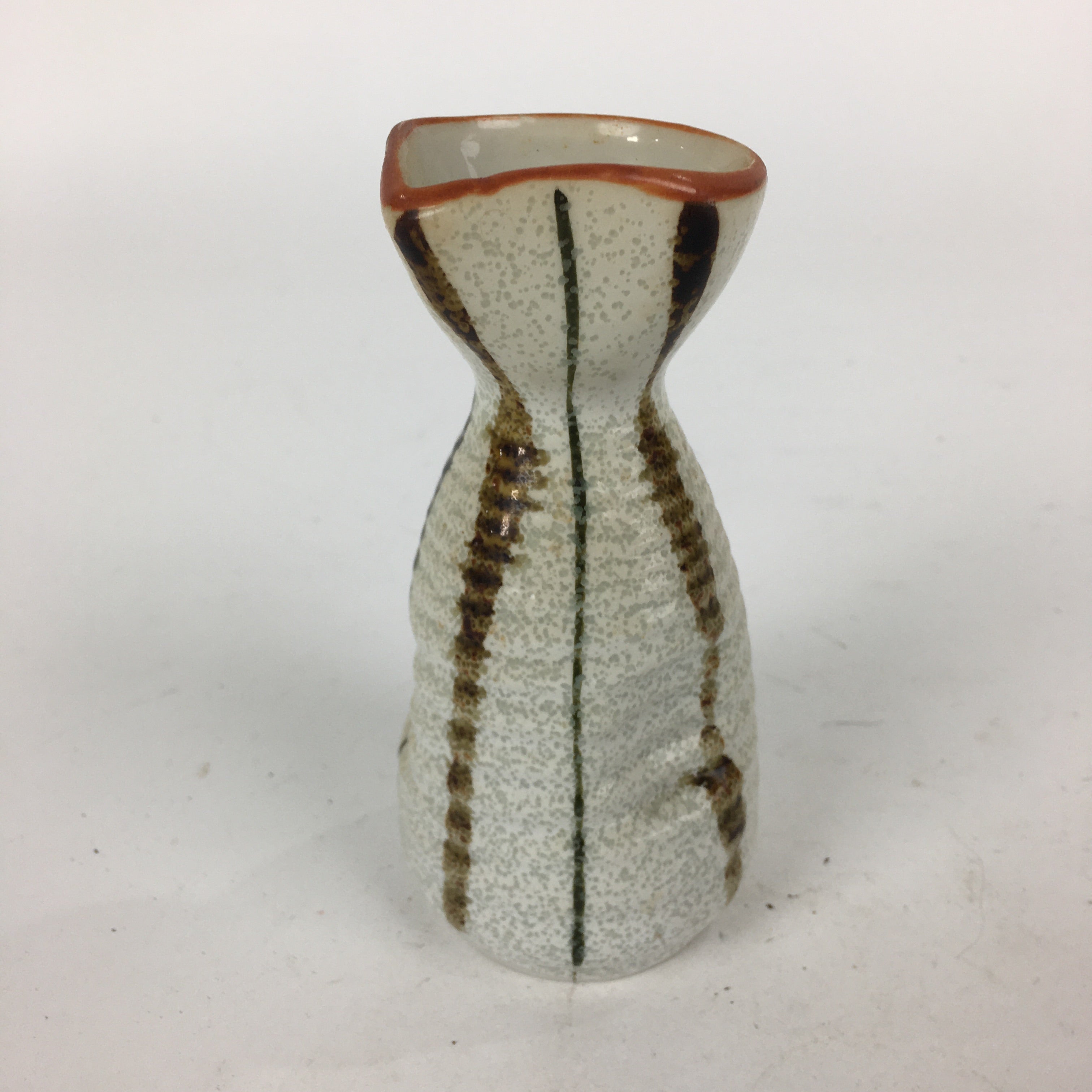 Japanese Ceramic Sake Bottle Vtg Pottery Yakimono Vertical Lines Tokkuri TS342