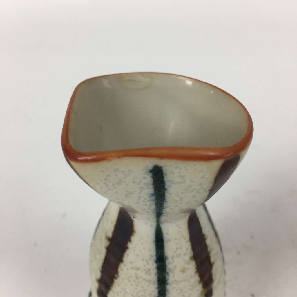 Japanese Ceramic Sake Bottle Vtg Pottery Yakimono Vertical Lines Tokkuri TS343