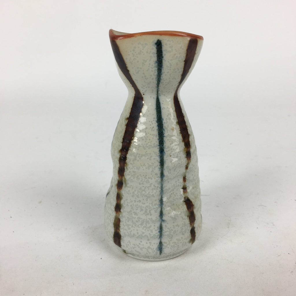 Japanese Ceramic Sake Bottle Vtg Pottery Yakimono Vertical Lines Tokkuri TS343