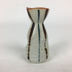 Japanese Ceramic Sake Bottle Vtg Pottery Yakimono Vertical Lines Tokkuri TS343