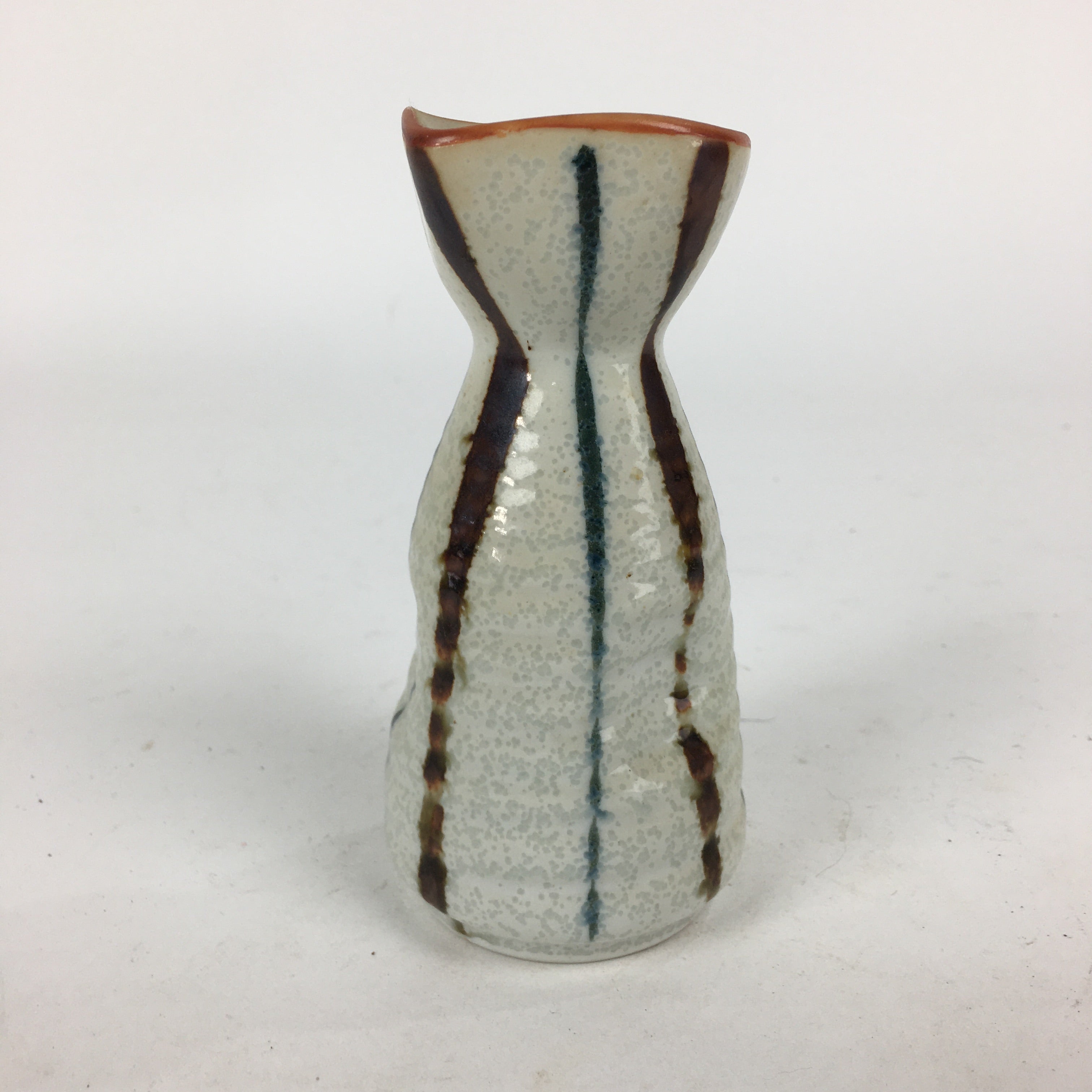 Japanese Ceramic Sake Bottle Vtg Pottery Yakimono Vertical Lines Tokkuri TS343