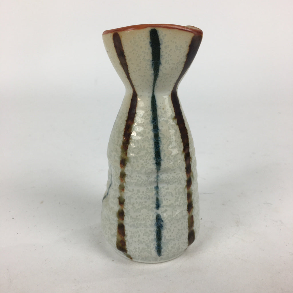 Japanese Ceramic Sake Bottle Vtg Pottery Yakimono Vertical Lines Tokkuri TS343