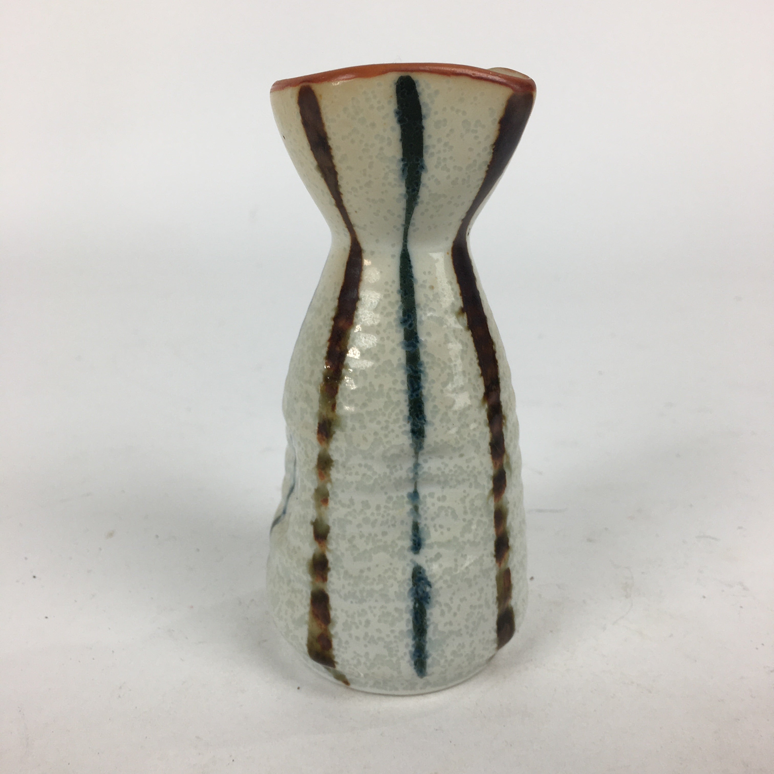 Japanese Ceramic Sake Bottle Vtg Pottery Yakimono Vertical Lines Tokkuri TS343