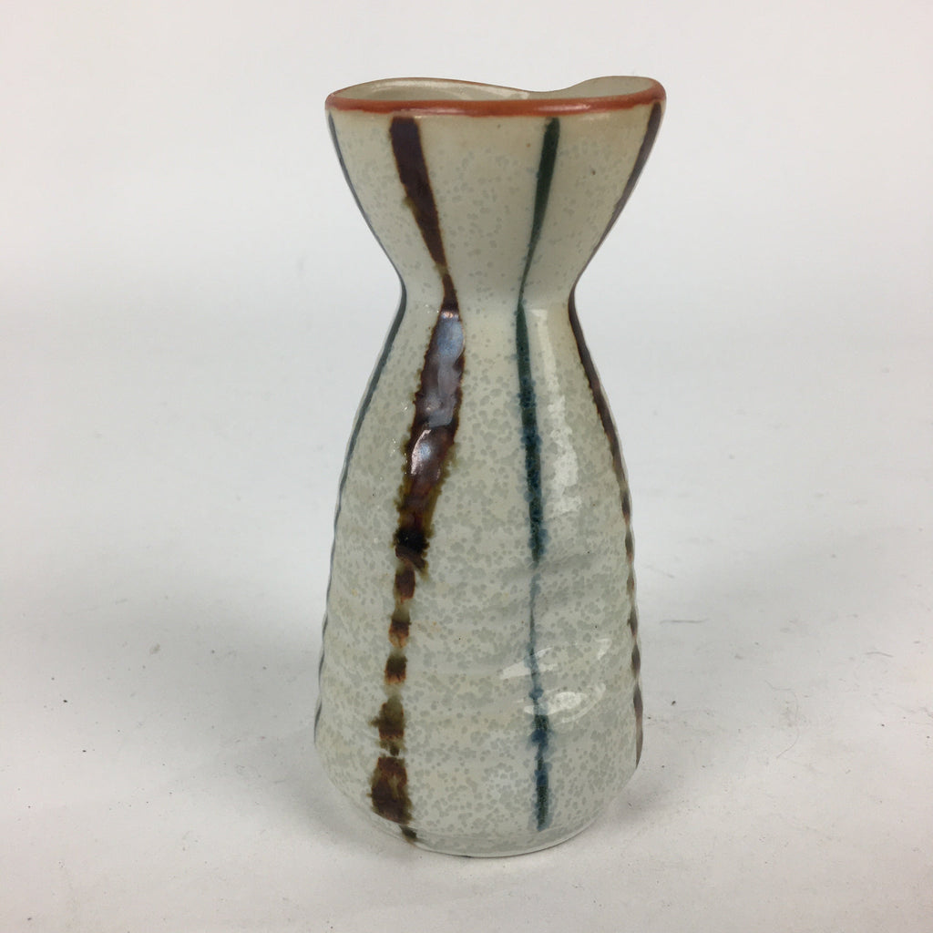 Japanese Ceramic Sake Bottle Vtg Pottery Yakimono Vertical Lines Tokkuri TS343