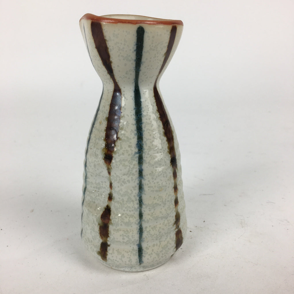 Japanese Ceramic Sake Bottle Vtg Pottery Yakimono Vertical Lines Tokkuri TS343