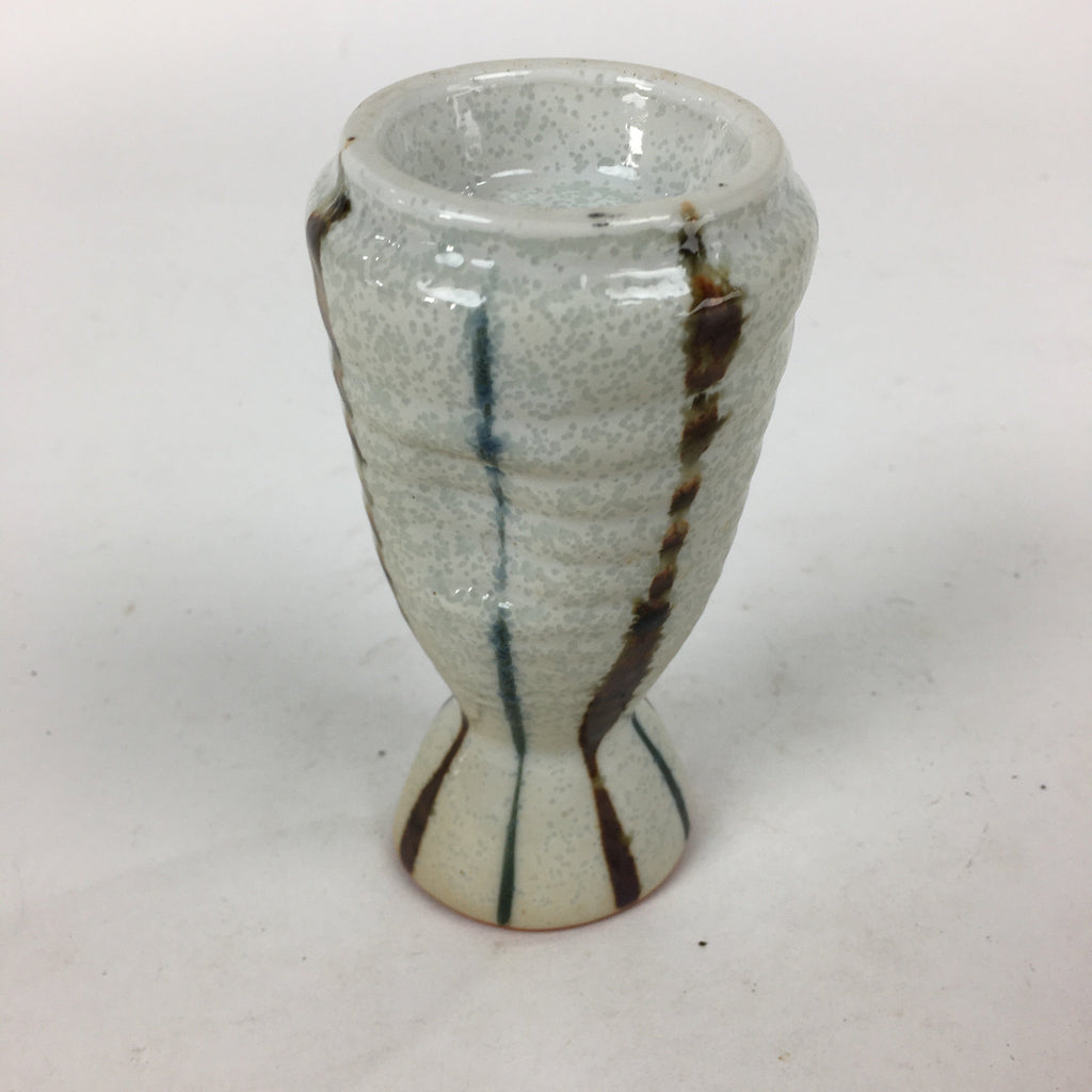 Japanese Ceramic Sake Bottle Vtg Pottery Yakimono Vertical Lines Tokkuri TS343