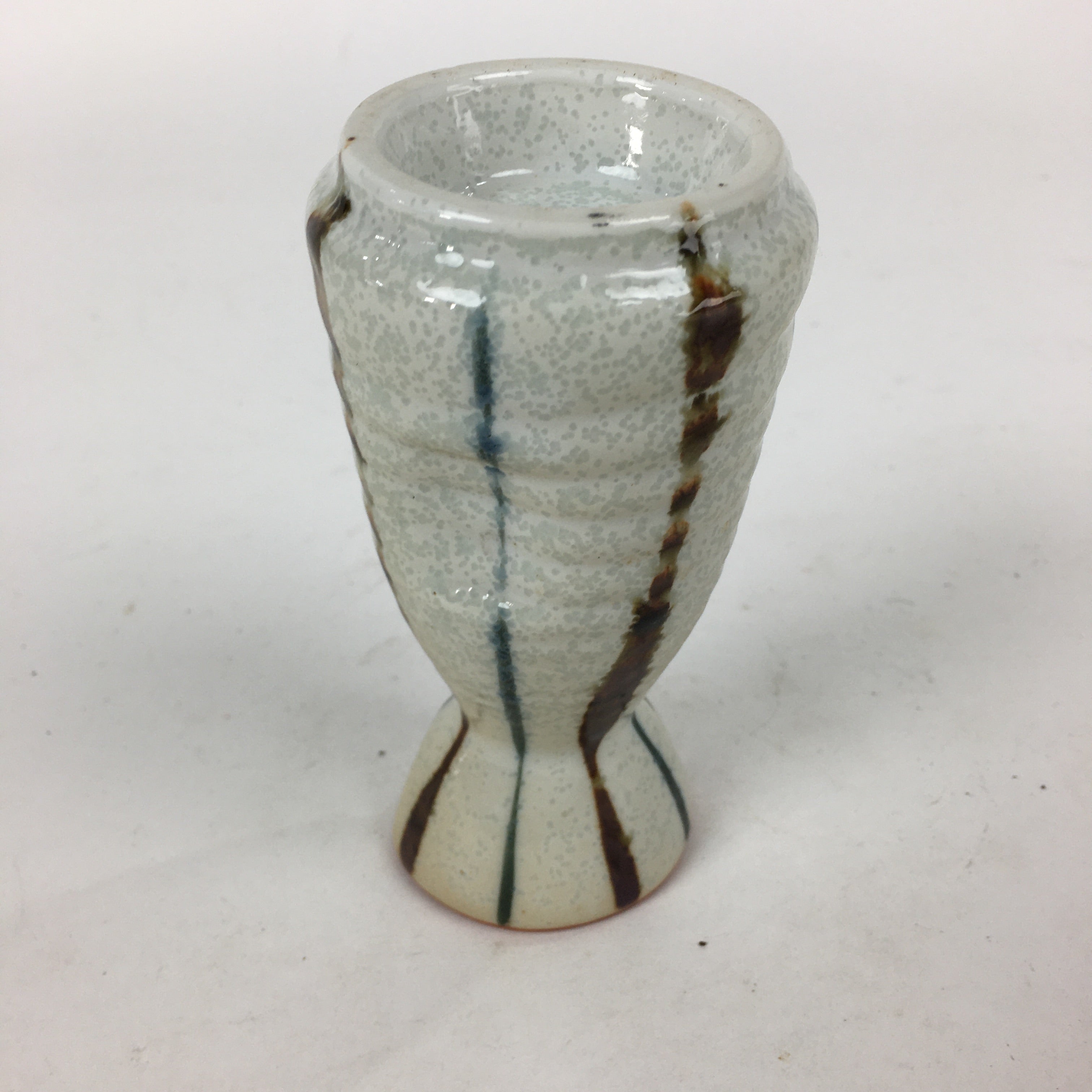 Japanese Ceramic Sake Bottle Vtg Pottery Yakimono Vertical Lines Tokkuri TS343