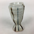 Japanese Ceramic Sake Bottle Vtg Pottery Yakimono Vertical Lines Tokkuri TS343